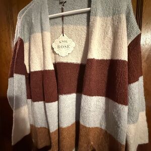 Knox Rose Open-Front Striped Cardigan - Cream, Rust, Light Blue, Brown
